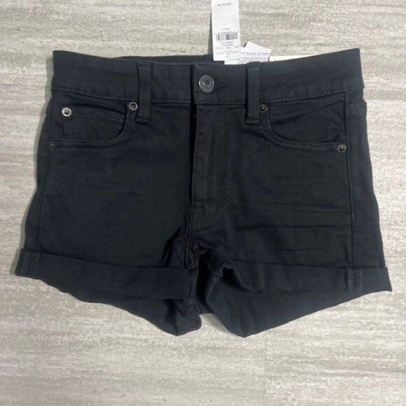 NWT $44 American Eagle Black Hi-Rise Shortie Shorts Size 2 Next Level Stretch - Picture 2 of 7